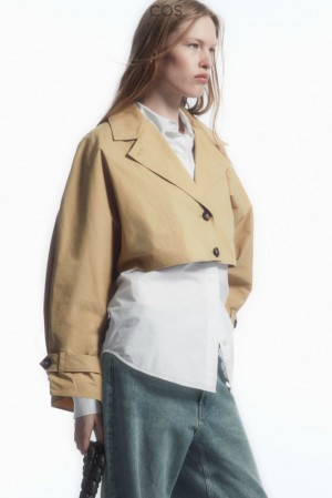 Beige COS Cropped Hybrid Trench Coat Coats & Jackets | YX02-K0GC