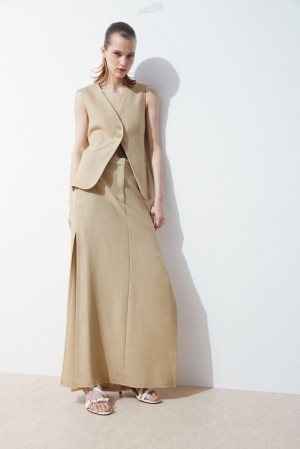 Beige COS The High-Slit Maxi Pencil Skirt Skirts | MB96-F7OU