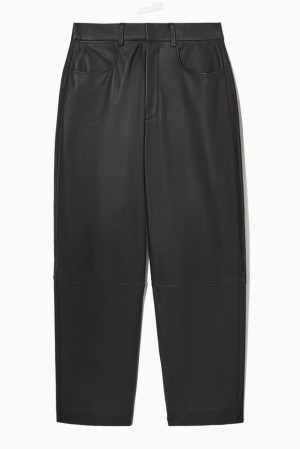 Black COS Barrel-Leg Leather Trousers Trousers | NE83-E1CL