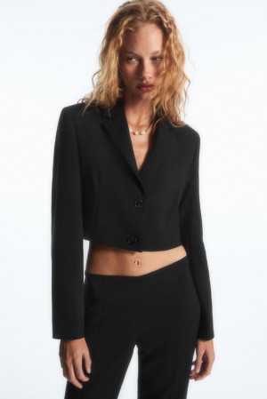 Black COS Cropped Wool Blazer Coats & Jackets | KN25-T1NW