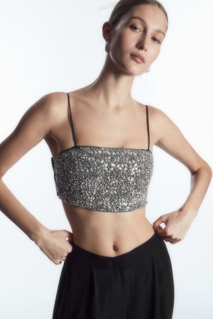 Black COS Crystal-Embellished Bustier Tops | EE36-T6GE