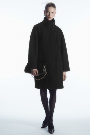 Black COS Funnel-Neck Boiled-Wool Coat Coats & Jackets | KE19-Y1LX