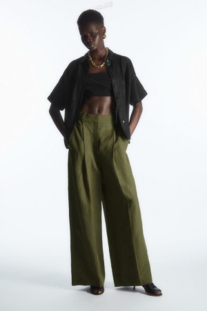 Black COS High-Waisted Wide-Leg Trousers Trousers | AT46-I5SQ