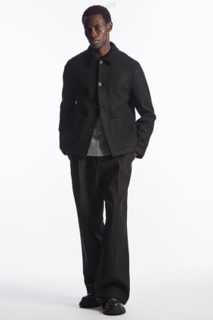 Black COS Knitted-Collar Workwear Jacket Shirts | PZ36-S0CX