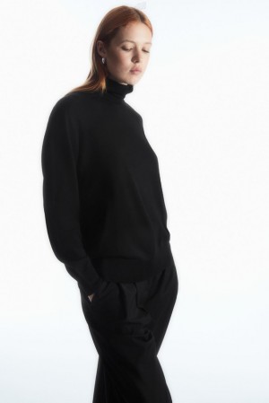 Black COS Merino Wool Roll-Neck Jumper Sweaters & Cardigans | EQ59-Z0CJ