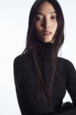 Black COS Merino Wool Turtleneck Top Tops | MU48-C8ZZ