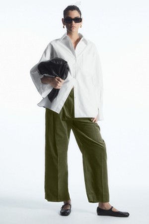 Black COS Pleated Barrel-Leg Corduroy Pants Pants | ZO50-V1OO