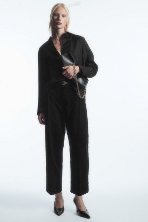 Black COS Pleated Barrel-Leg Corduroy Pants Pants | XC17-Y5MV