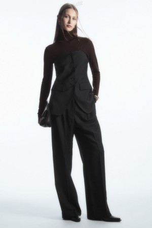 Black COS Pleated Wide-Leg Wool Pants Pants | UT44-Z6PJ