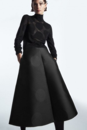 Black COS Polka-Dot Taffeta Midi Skirt Skirts | MB77-I1JU