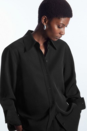 Black COS Relaxed Fluid Shirt Shirts & Blouses | RH30-V1QK