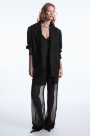 Black COS Sheer Silk Pants Pants | BG04-V2YR