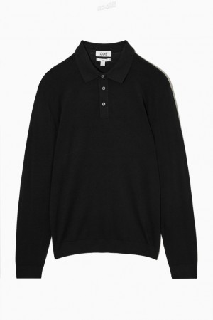 Black COS Silk-Blend Polo Shirt Knitwear | MW67-A6IY