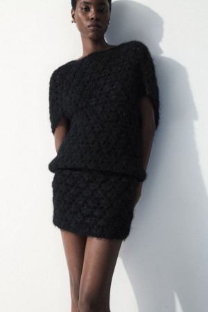 Black COS The Crochet-Knit Mini Skirt Skirts | QX02-R5OV