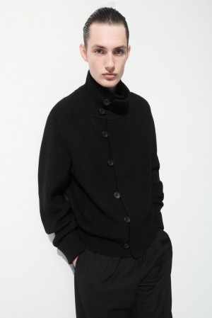 Black COS The Funnel-Neck Knitted Wool Jacket Coats & Jackets | VT89-H0BS