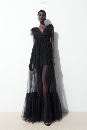 Black COS The Sheer Tulle Dress Dresses | JB35-L9NF