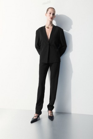 Black COS The Silk-Blend Pants Pants | QZ64-A5SH