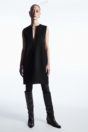 Black COS V-Neck Double-Faced Wool Dress Dresses | FP77-C8EJ