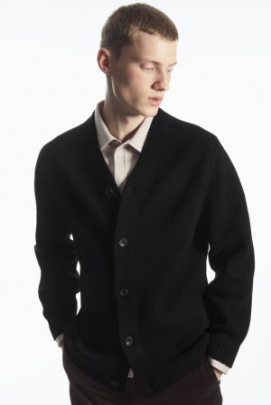 Black COS V-Neck Wool-Blend Cardigan Sweaters & Cardigans | XP04-J9FT