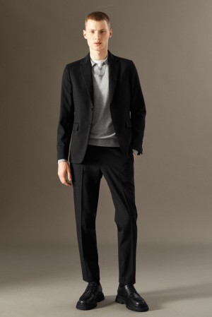 Black COS Wool-Hopsack Trousers - Slim Suit Pants | IB49-L9JM