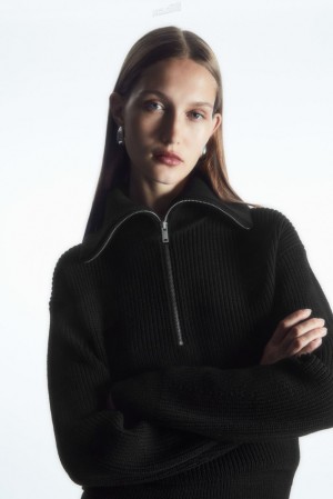 Black COS Wool And Cotton Half-Zip Sweater Sweaters & Cardigans | XU90-E1VK