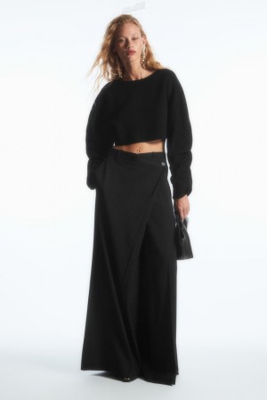 Black COS Wrap-Front Wide-Leg Wool Pants Pants | KF55-F3XF