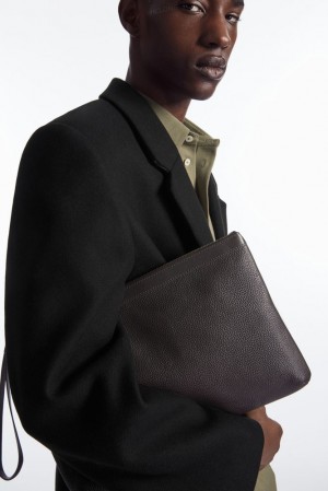 Black COS Zipped Folio Pouch - Grained Leather Bags & Wallets | NG11-Y9KP