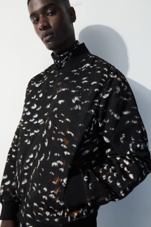 Black / Feather Print COS The Feather-Print Bomber Jacket Coats & Jackets | FD67-G2QY