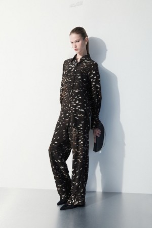 Black / Feather Print COS The Feather-Print Silk Trousers Pants | YE52-W3II