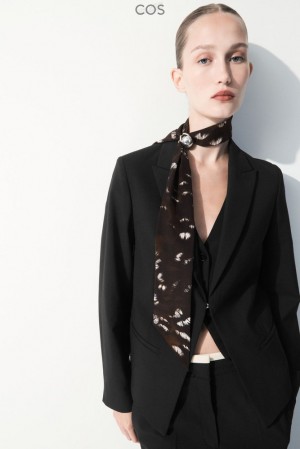 Black / Feather Print COS The Pure Silk Scarf Scarves | GG41-Q4SP