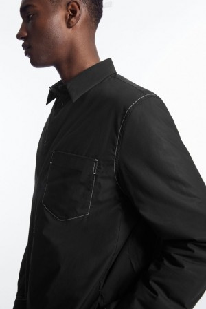 Black / White COS Contrast-Stitch Padded Overshirt Shirts | OY50-Z2HL