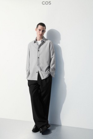 Black / White / Striped COS The Tailored Wool Shirt Shirts | GC21-O6BW