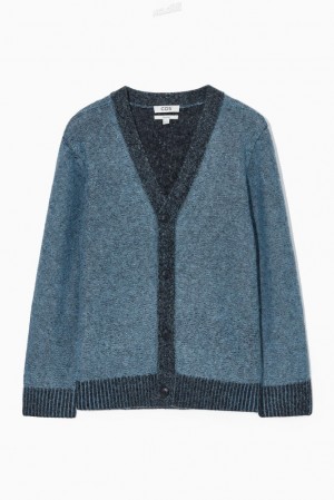 Blue COS Contrast-Trim Wool-Blend Cardigan Sweaters & Cardigans | YZ57-E7NM