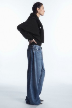 Blue COS Extra Wide Leg Drawstring Denim Trousers Trousers | MX73-Q8OX