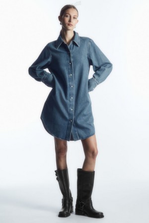 Blue COS Oversized Denim Mini Shirt Dress Dresses | KI49-Z8GE