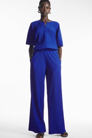 Bright Blue COS Pleated Elasticated Trousers Trousers | TC00-G7QE