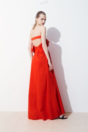 Bright Orange COS The Linen Bustier Dress Dresses | ZD67-A9PX