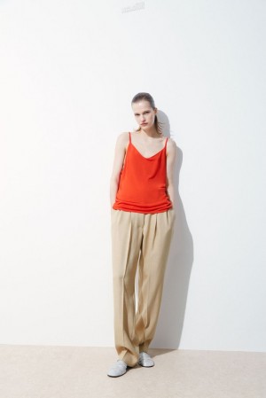 Bright Orange COS The Sheer Knitted Tank Top Tops | XG67-Y3SQ