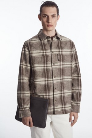 Brown / Cream / Checked COS Checked Wool-Flannel Overshirt Shirts | SS39-R7BX