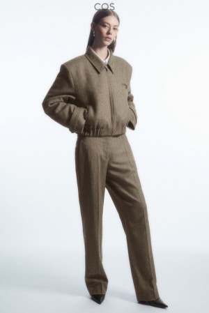 Brown / Herringbone COS Straight-Leg Wool-Herringbone Pants Pants | LN52-S5JN