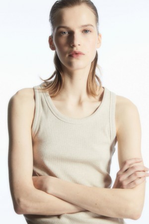 Cream COS Ribbed Tank Top Tops | NA17-H0NL