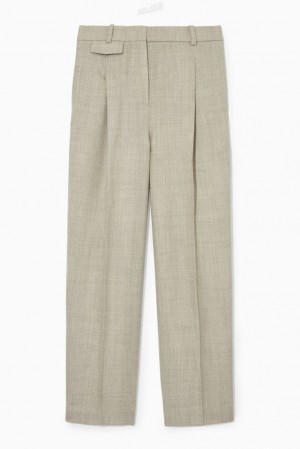 Cream MéLange COS Pleated Wide-Leg Wool Trousers Trousers | BH65-L3GW