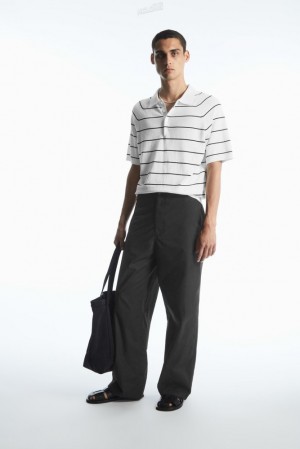 Cream / Striped COS Straight-Leg Poplin Pants Pants | QK32-O3SQ