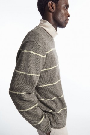 Dark Beige / Striped COS Striped Wool And Yak-Blend Jumper Knitwear | WU73-K7JG