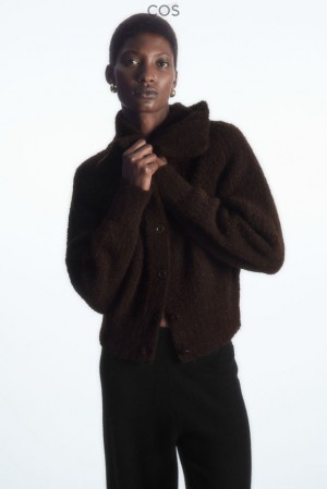 Dark Brown COS Spread-Collar Textured Alpaca Cardigan Sweaters & Cardigans | AU80-G5SR