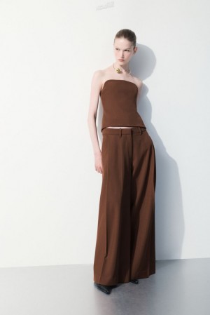 Dark Brown COS The Wide-Leg Wool Trousers Pants | EH52-L6UN