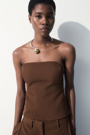 Dark Brown COS The Wool Bandeau Tops | VR64-X2UK