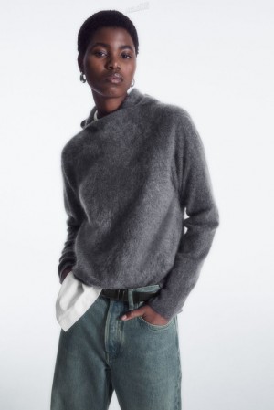 Dark Gray COS Textured Pure Cashmere Hoodie Sweaters & Cardigans | JN92-J6CT