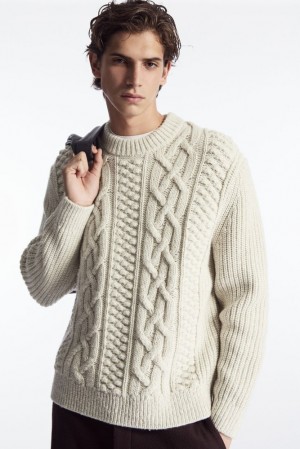 Dark Green COS Cable-Knit Wool Jumper Knitwear | XS08-Y3SU