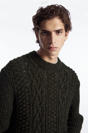 Dark Green COS Cable-Knit Wool Jumper Knitwear | TQ37-B5PN